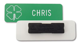 engraved name tag with magnetic attachment