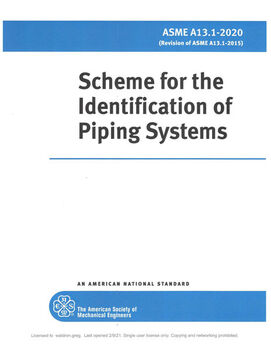 asme a13 1 2020 pipe identification regulations asme a13 1 for pipe labeling regulations cover sheet of asme a13 1 2020 scheme for pipe identification