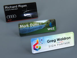 Name tags with beveled edges ENTER PAGE KEYWORDS Round-corner domed name tags with beveled edges